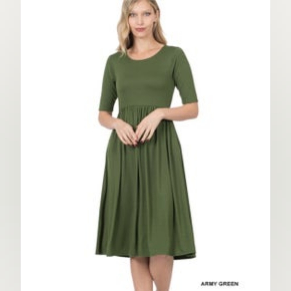 Zenana short sleeved green midi dress!